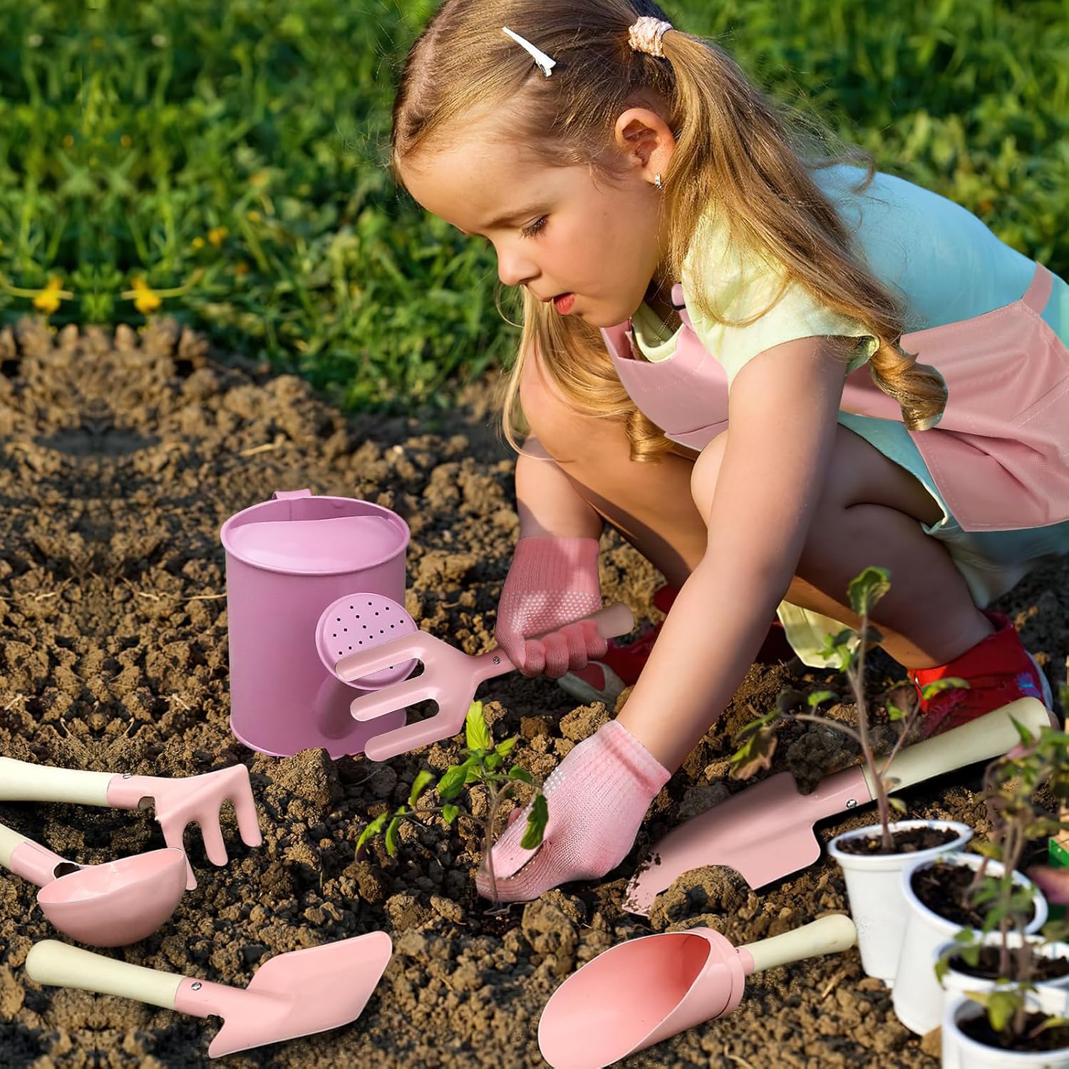 Gardening Tools Kit For Kids - Kids Gardening Set 7 Pcs, Floral