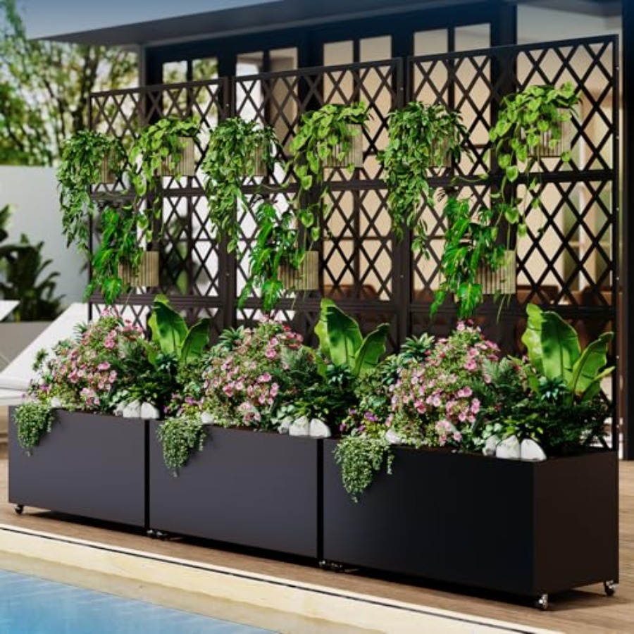 Raised Bed Planter Box - IDEAHOUSE Steel Raised Garden Bed w/Trellis