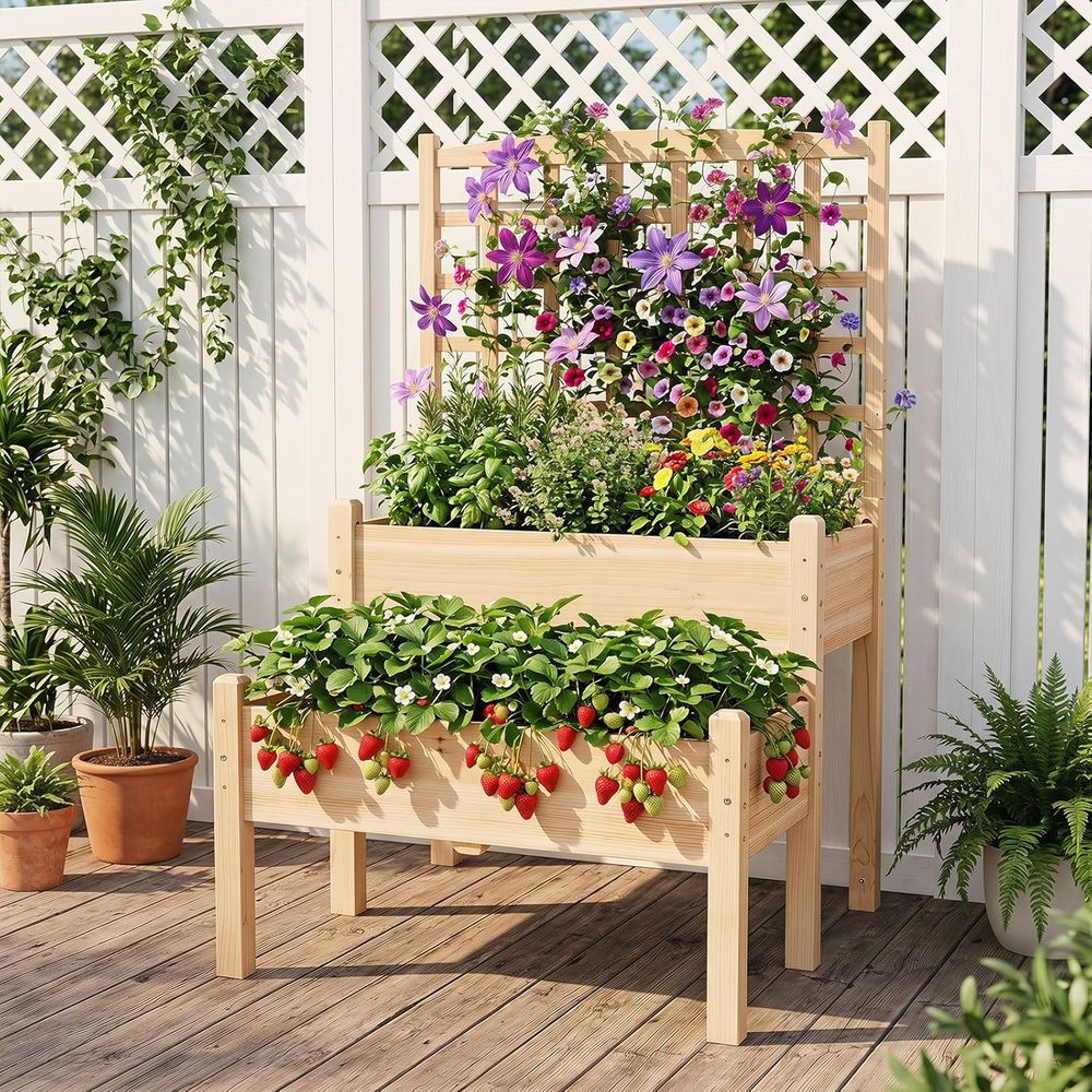 Raised Garden Bed with Trellis - Raised Bed Planter Box ulasan dan harga