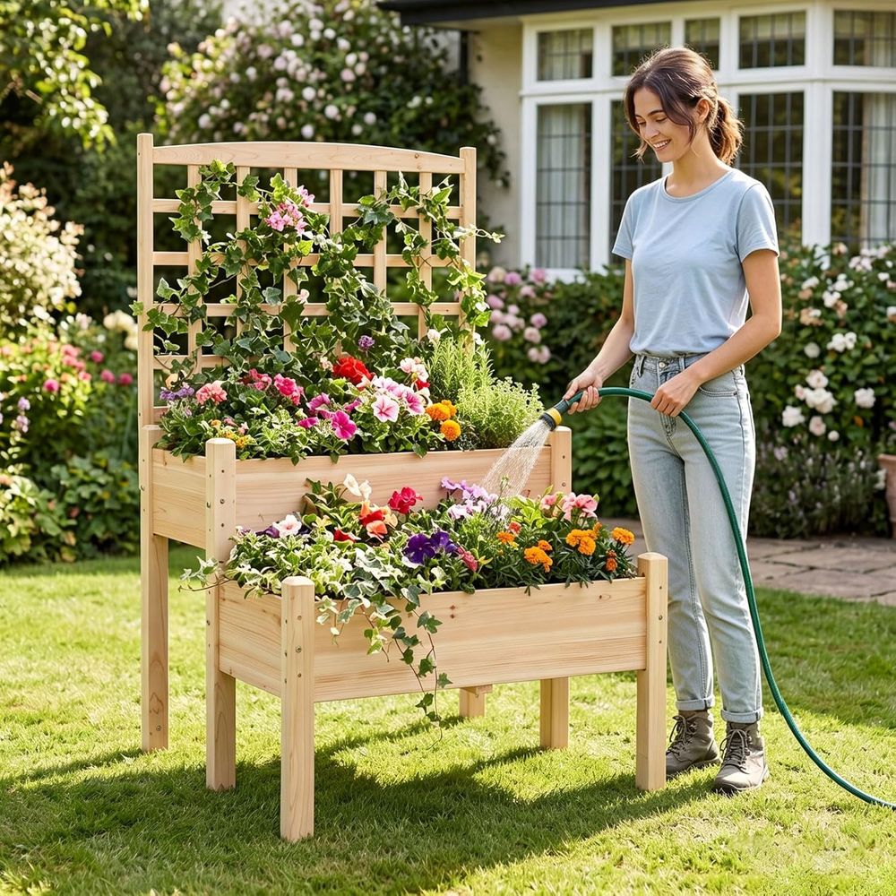 Raised Garden Bed with Trellis - Raised Bed Planter Box ulasan dan harga